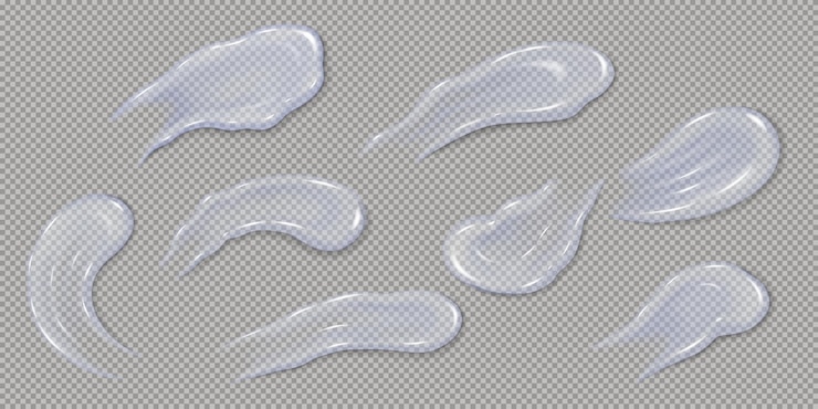 Vector waterige paarse crème smear set natuurlijke hydraterende gel voor huidverzorging realistische 3d textuur cosmetische