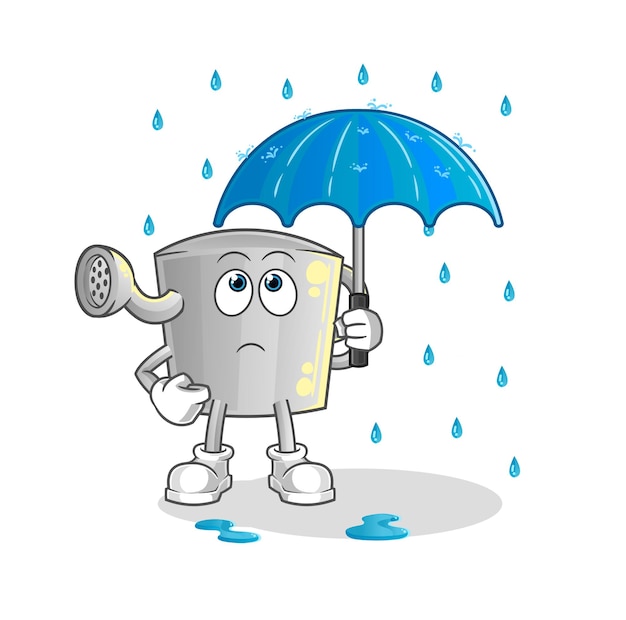 Vector the watering can holding an umbrella . character