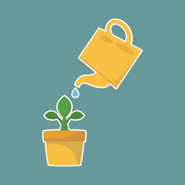 Watering can and plant in pot Flat design vector illustration