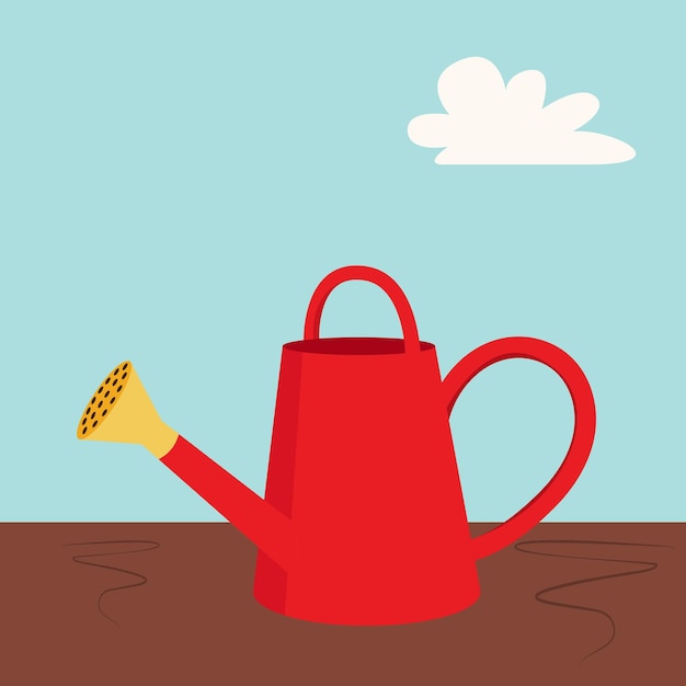 Vector watering can on soil vector illustration graphic