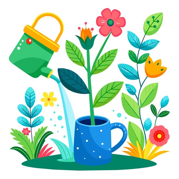 Vector watering plants from a watering can vector illustration