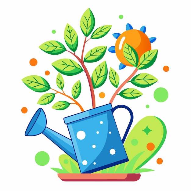 watering plants from a watering can vector illustration