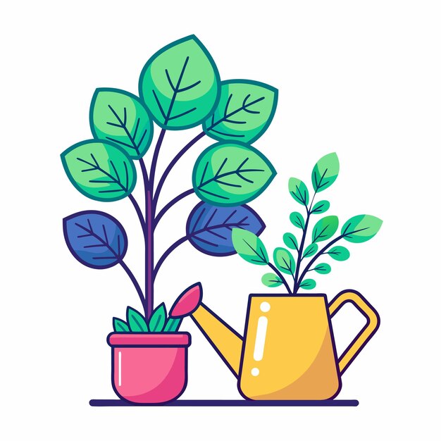 watering plants from a watering can vector illustration