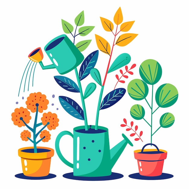 Vector watering plants from a watering can vector illustration