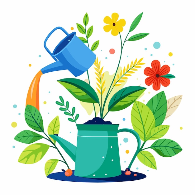 watering plants from a watering can vector illustration