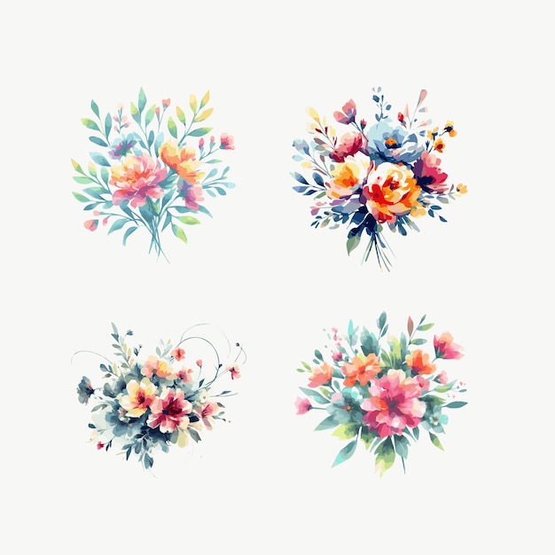 Waterkleur bloemen logo set