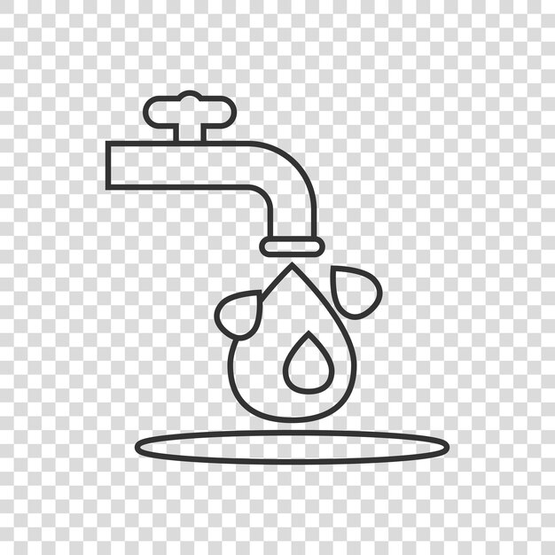 Vector waterkraan pictogram in vlakke stijl druppel vectorillustratie op witte geïsoleerde achtergrond kraan vallende teken bedrijfsconcept