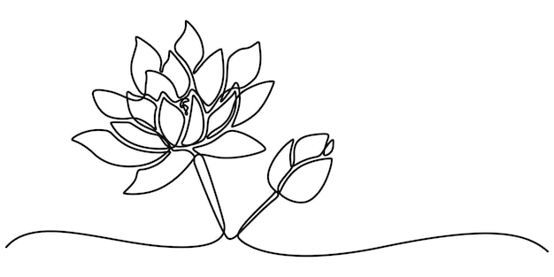 Waterlily Lotus Continuous Line Illustration Lotusbloem in een enkele continue lijn tekenstijl