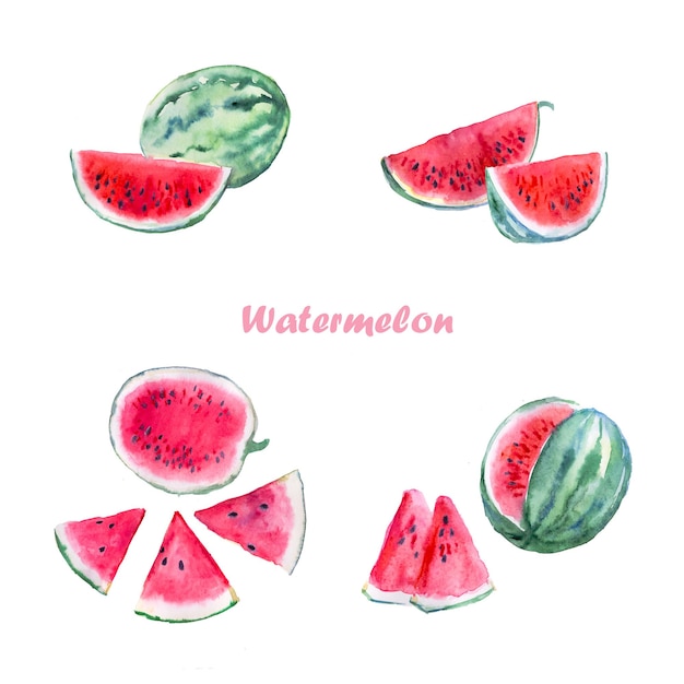 Watermeloen, dessert, vegetarisch eten, aquarelmaaltijd