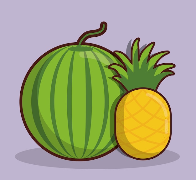 watermeloen en ananas fruit pictogram