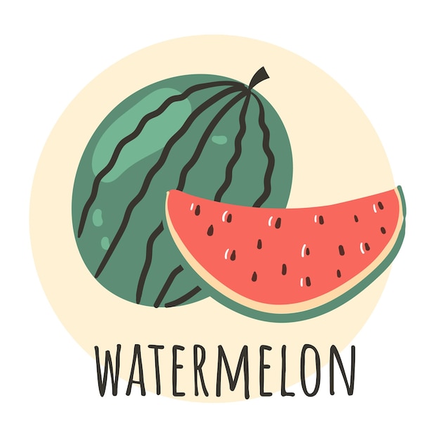 Watermeloen halve plak grafisch ontwerp hand getekende illustratie