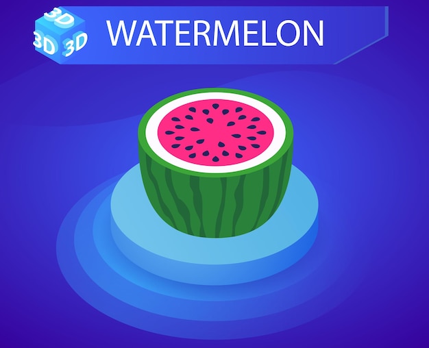 Watermeloen isometrisch ontwerp pictogram Vector web illustratie 3d kleurrijke concept
