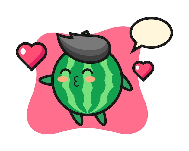 Watermeloen karakter cartoon met kussen gebaar
