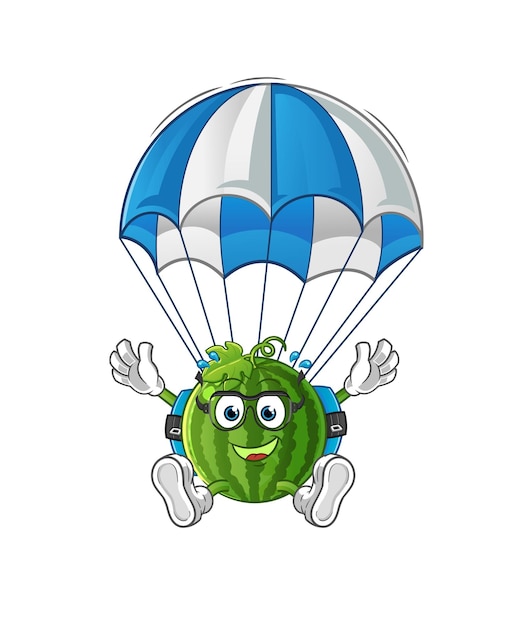 Watermeloen parachutespringen karakter. cartoon mascotte vector