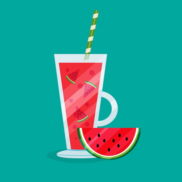 Watermeloen smoothie in glazen beker met handvat vectorillustratie in vlakke stijl