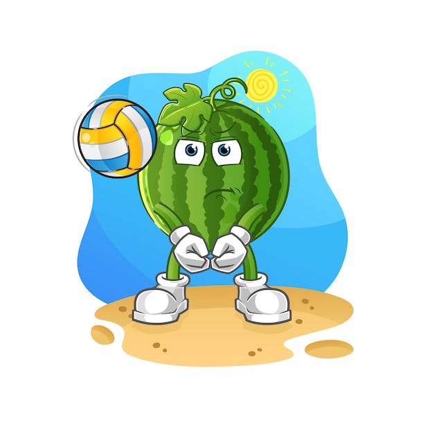 Watermeloen spelen volleybal mascotte. cartoon vector