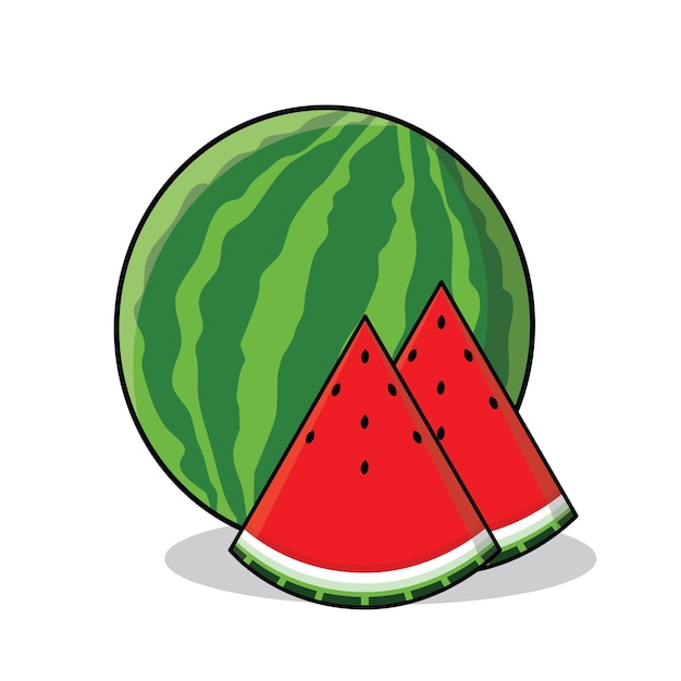 Vector watermeloen watermeloen segment watermeloen met blad en bloem cartoon pictogram vector ontwerp illlus