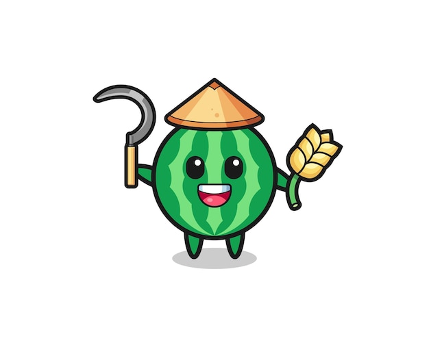 Watermelon Asian farmer holding paddy , cute design