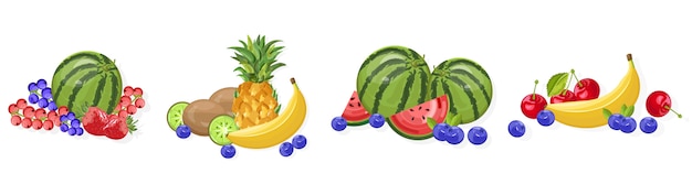 Watermelon, banana and berries collection