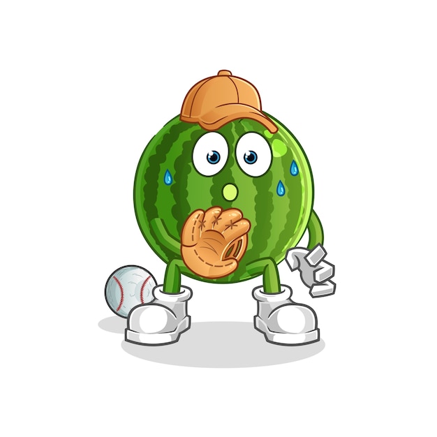 Watermelon baseball catcher cartoon mascot