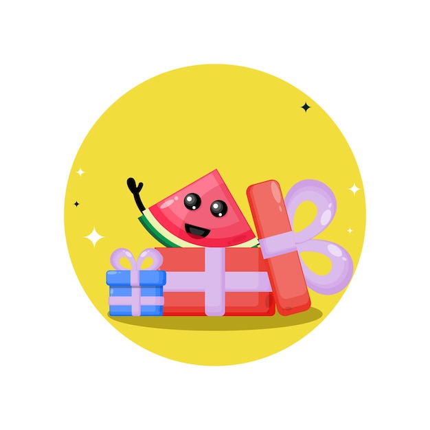 Vector watermelon birthday gift cute character mascot