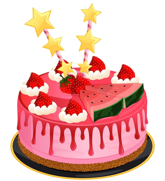 ベクトル ストロベリーのトッピングと星の飾り付けのスイカケーキ