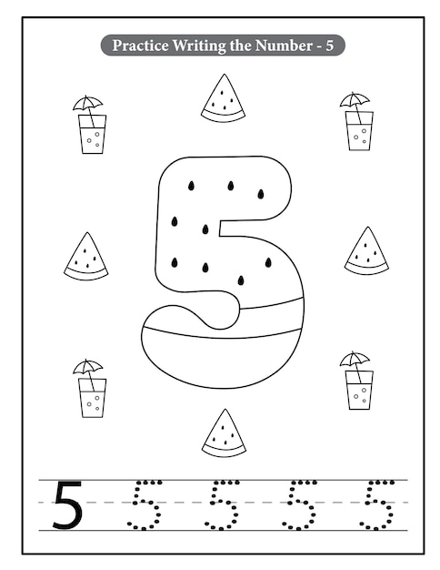 スイカキャラクターかわいい数字ぬりえ