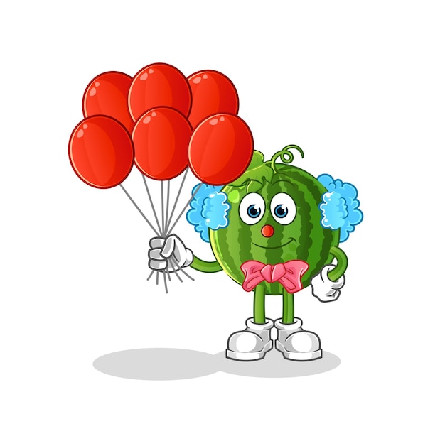 Vector watermelon clown with balloons vector. cartoon character