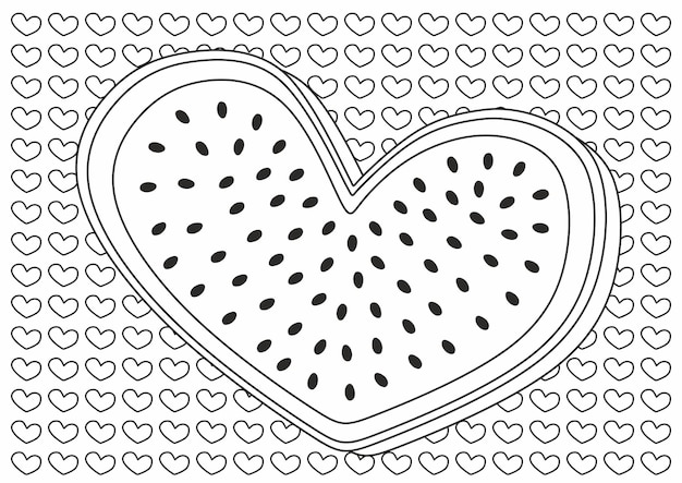 Watermelon coloring sheet for kids and adults Heart shape Relaxation Meditate time Love