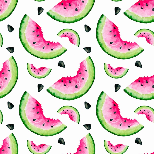 Watermelon elements hand drawn watercolor seamless pattern. Food texture. Summer wallpaper