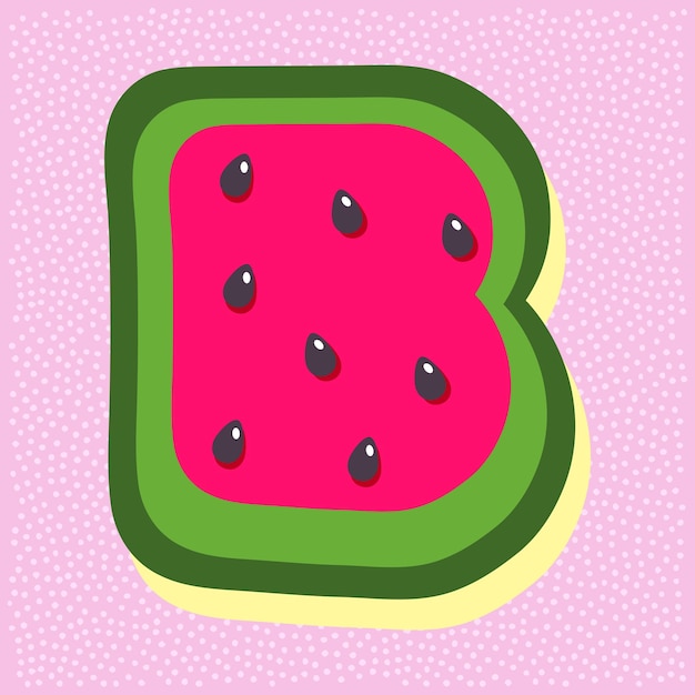 Watermelon fruit style alphabet text letter B