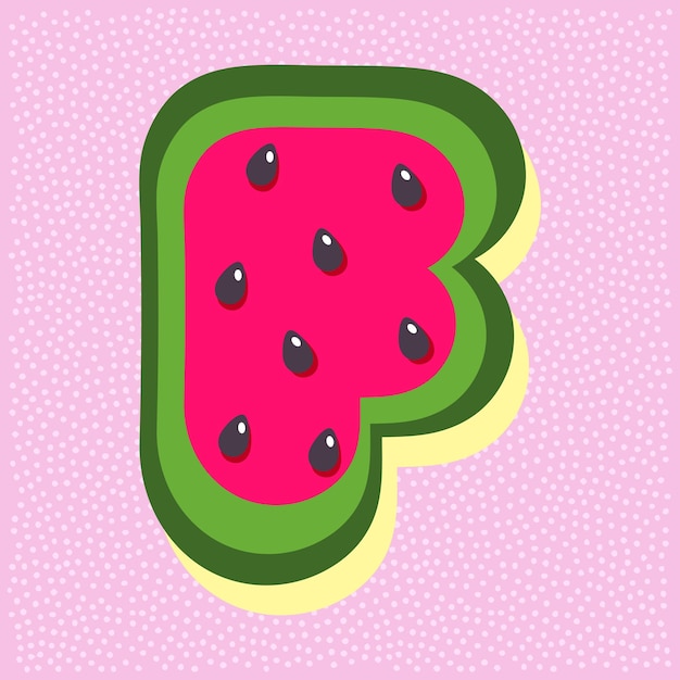 Watermelon fruit style alphabet text letter F