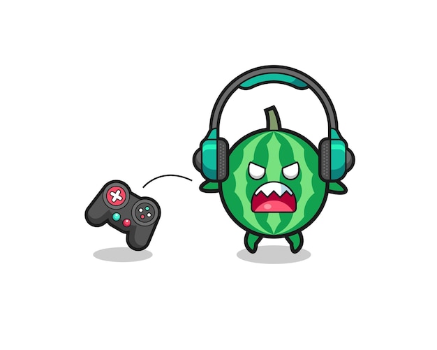 Watermelon gamer mascot is angry