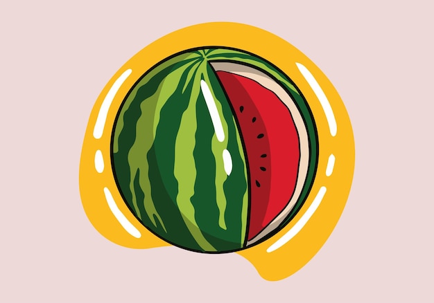 Watermelon. Green Juicy Fruit, Isolated on Background, Cut Watermelons cartoon fruits.