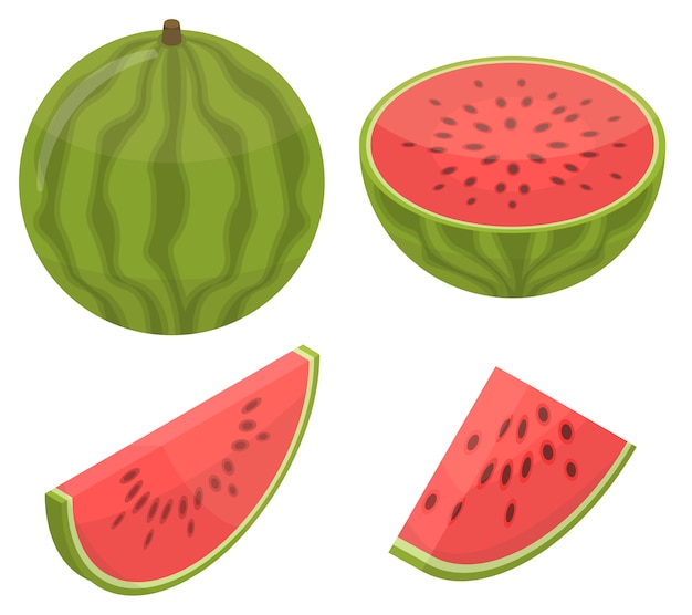 Watermelon icons set, isometric style