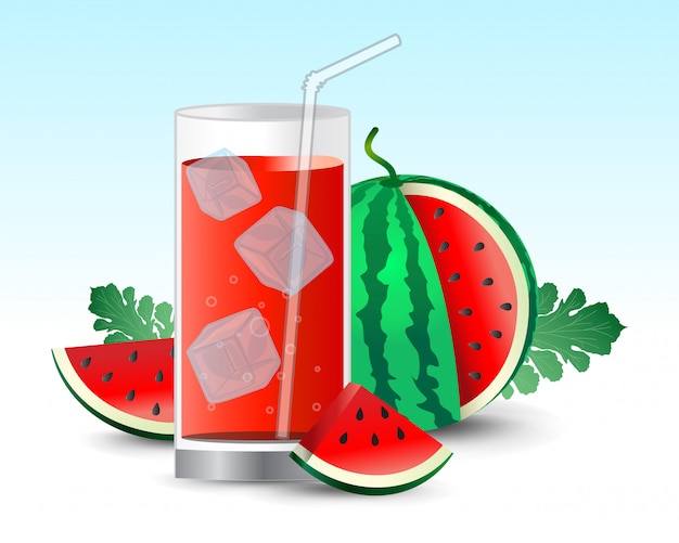 Watermelon juice drink in glass realistic