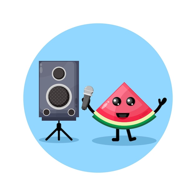 Watermelon karaoke cute character logo