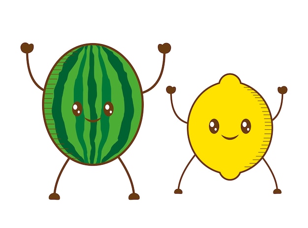 Vector watermelon and lemon cartoon icon