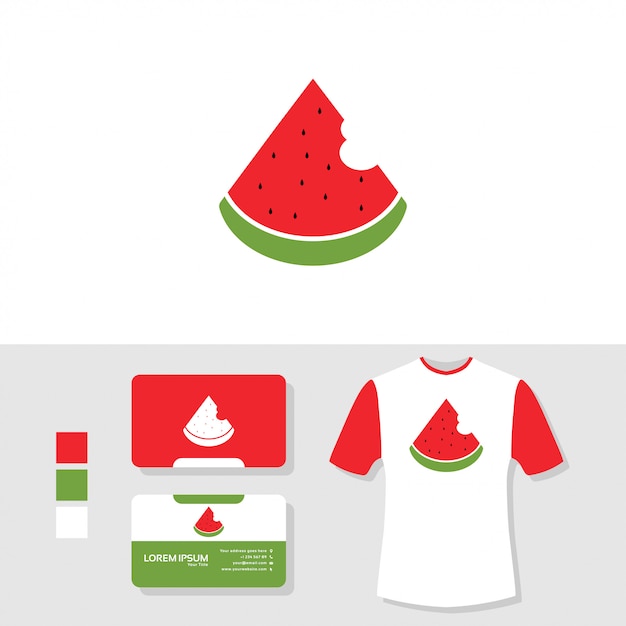 Дизайн логотипа Watermelon с визитной карточкой и манекеном футболки