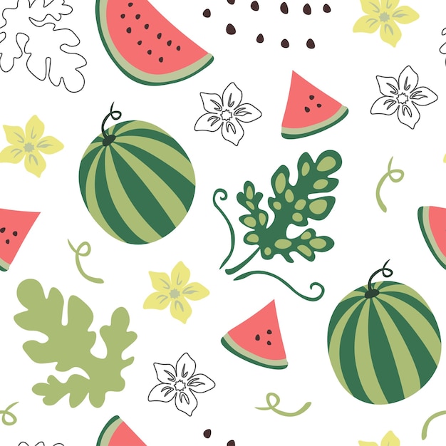 Watermelon pattern with line art elements