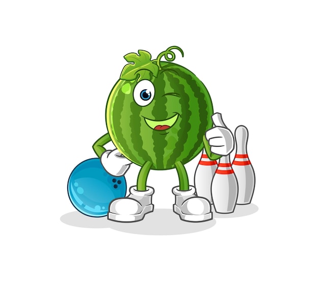 Watermelon play bowling illustration. character vector