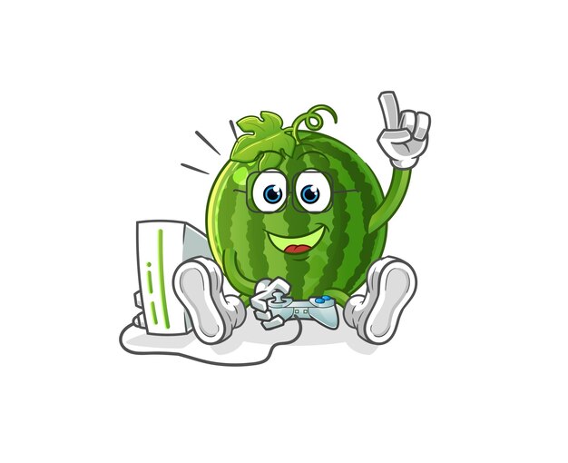 Watermelon playing video games. cartoon character