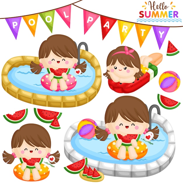 Vector watermelon pool party girl