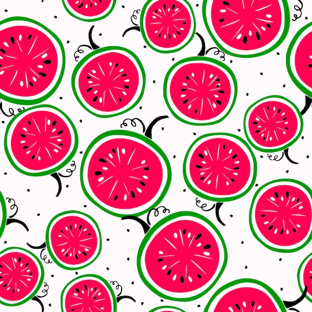 Watermelon seamless pattern Hand drawn watermelon slice Vector illustration