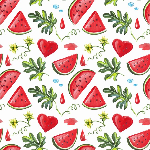 Watermelon Seamless pattern Watercolor illustration Vector