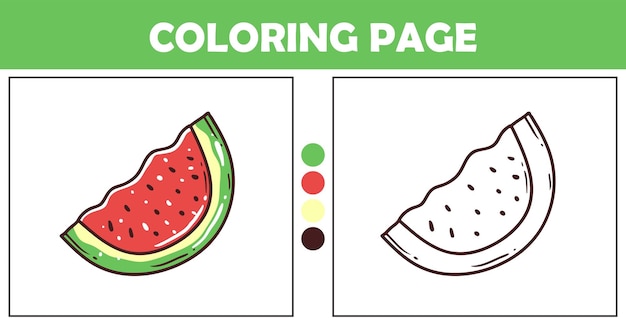 Watermelon slice coloring page for kids vector illustration