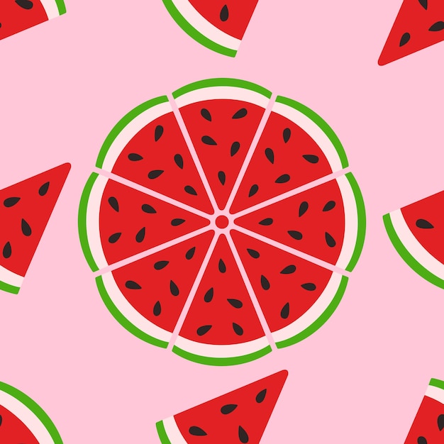 Watermelon slice seamless pattern Summer fruit and berry background