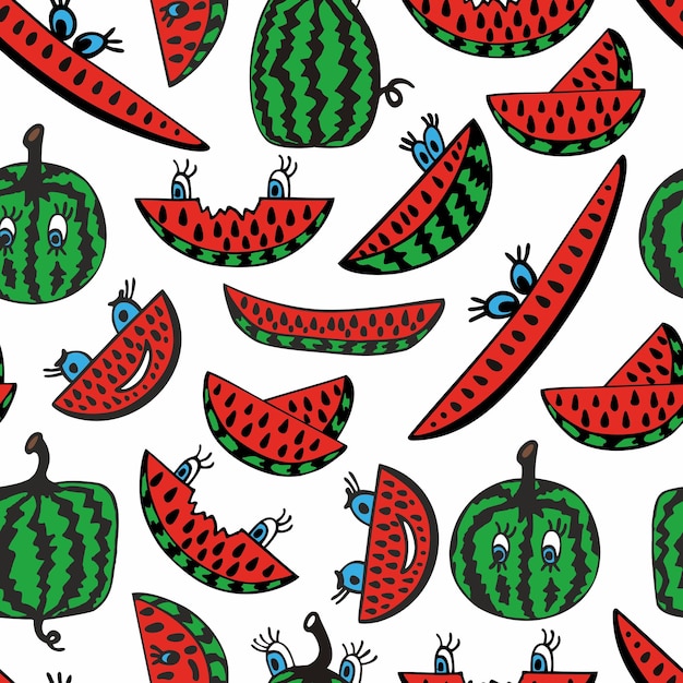 watermelon slices and doodles vector seamless pattern hand drawn illustration for wallpaper text