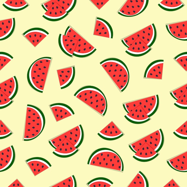 Watermelon slices seamless pattern on a light yellow background