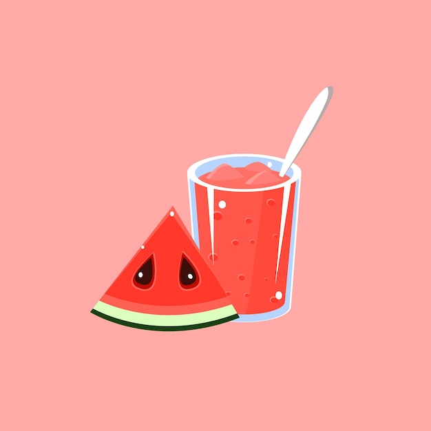 Vector watermelon smoothie cartoon flat vector isolated illustration on pink background